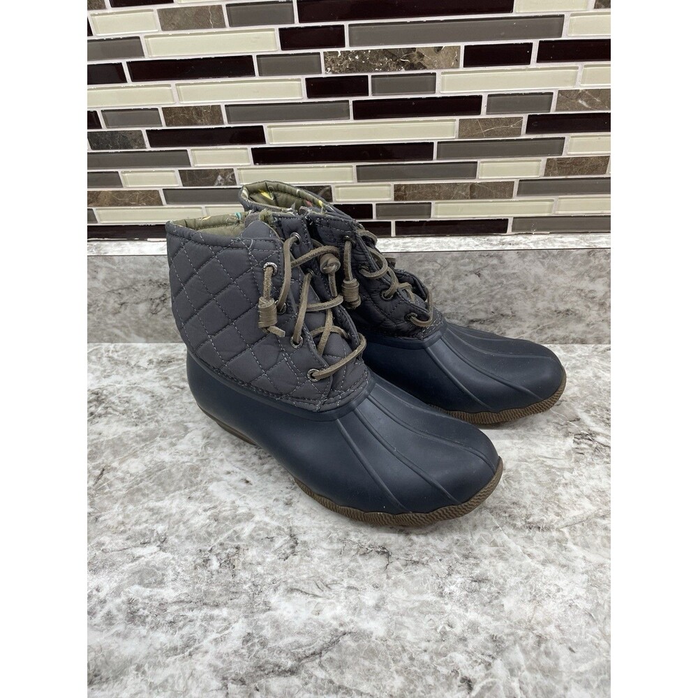 SPERRY TOP SIDER Navy & Gray Quilted Rubber Rain Boots STS93027 Size 7
